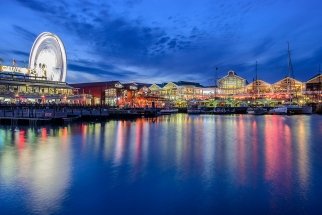 beautiful image V&amp;amp;A waterfront at night blue hour twilight. Photography Tours