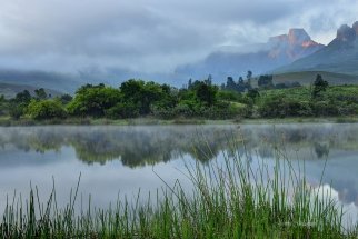 Misty Sunrise Royal Natal National Park. South Africa Photo Tour 